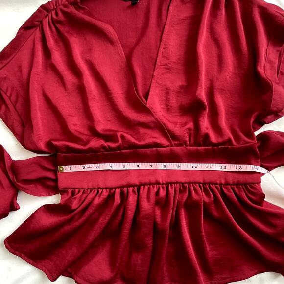 Express Red/Wine Wrap Peplum Top with Waist Tie Size S - Picture 8 of 10